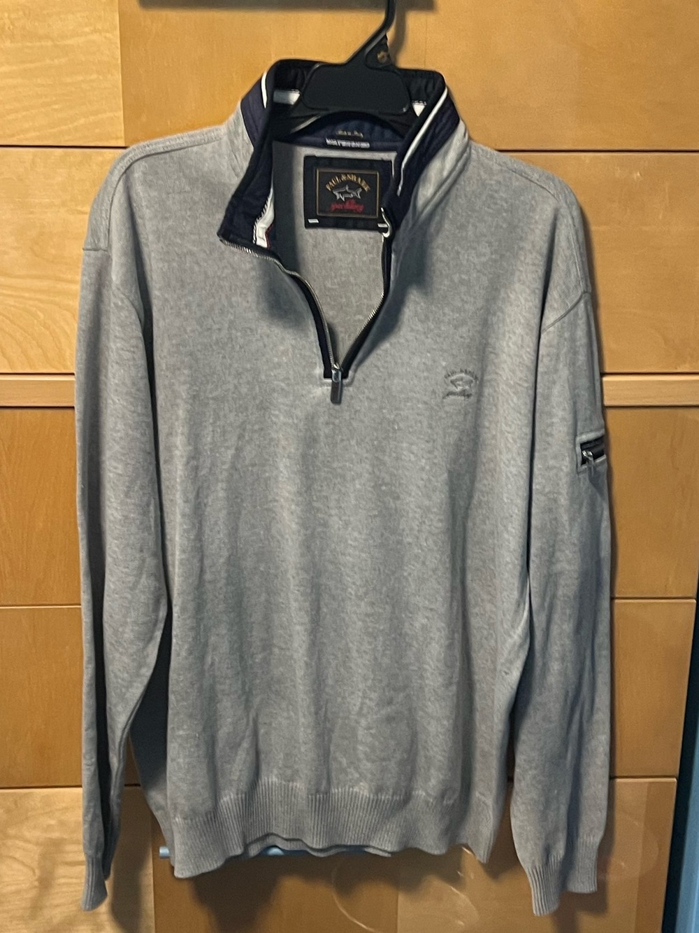 Paul & Shark Men's Light Gray Zip-Up Sweater with Navy Trim